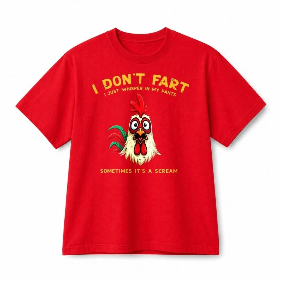 I Don't Fart Funny Rooster Graphic T-Shirt, Retro Humor Cotton Tee, Unisex Casual Short Sleeve Shirt Gift