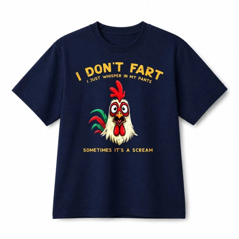 I Don't Fart Funny Rooster Graphic T-Shirt, Retro Humor Cotton Tee, Unisex Casual Short Sleeve Shirt Gift