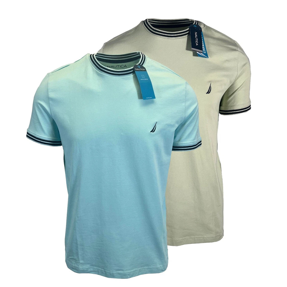 Nautica Men's Performance Short Sleeve T-Shirt, Green & Blue Athletic Casual Tee, Moisture-Wicking Shirt for Everyday Wear
